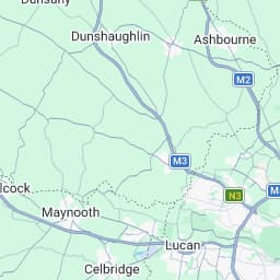 A map displaying towns including Dunshaughlin, Ashbourne, Maynooth, and Lucan in Ireland.