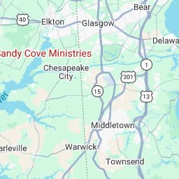A geographic map displaying towns such as Elkton, Glasgow, Chesapeake City, and Middletown.